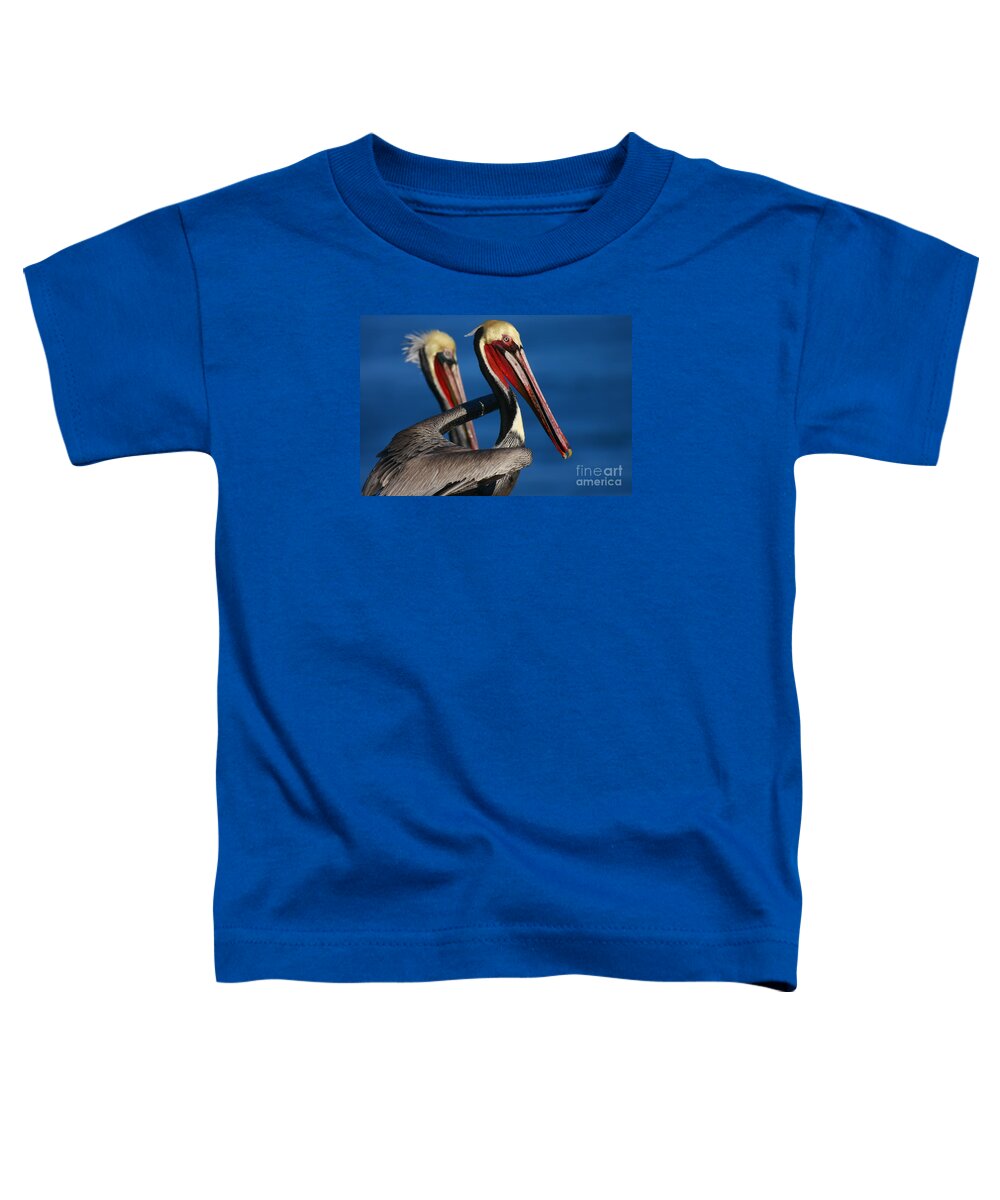 Landscapes Toddler T-Shirt featuring the photograph La Jolla Pelicans In Waves by John F Tsumas