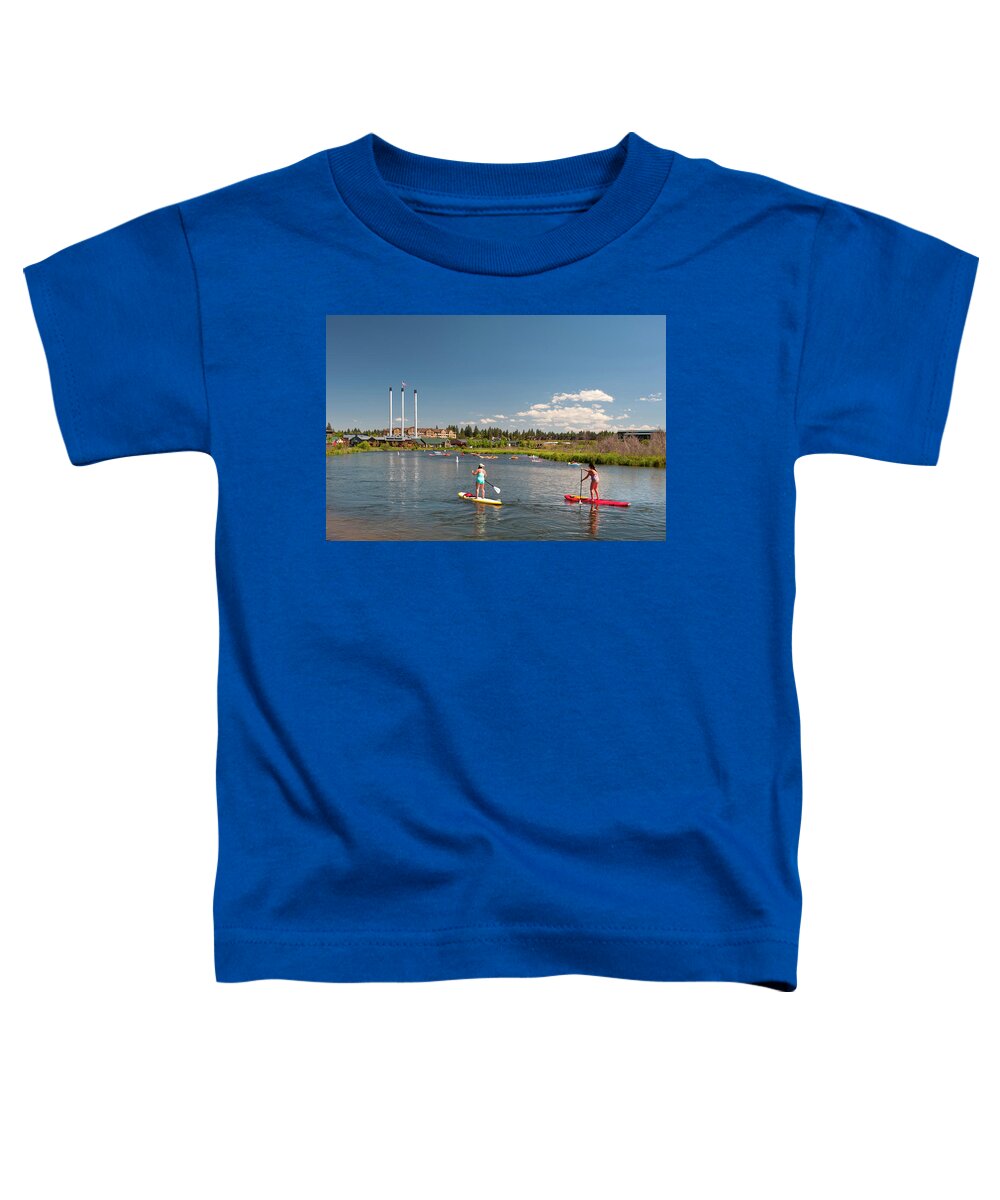 Bend Toddler T-Shirt featuring the photograph People Paddle Boarding On The Deschutes by Christian Heeb