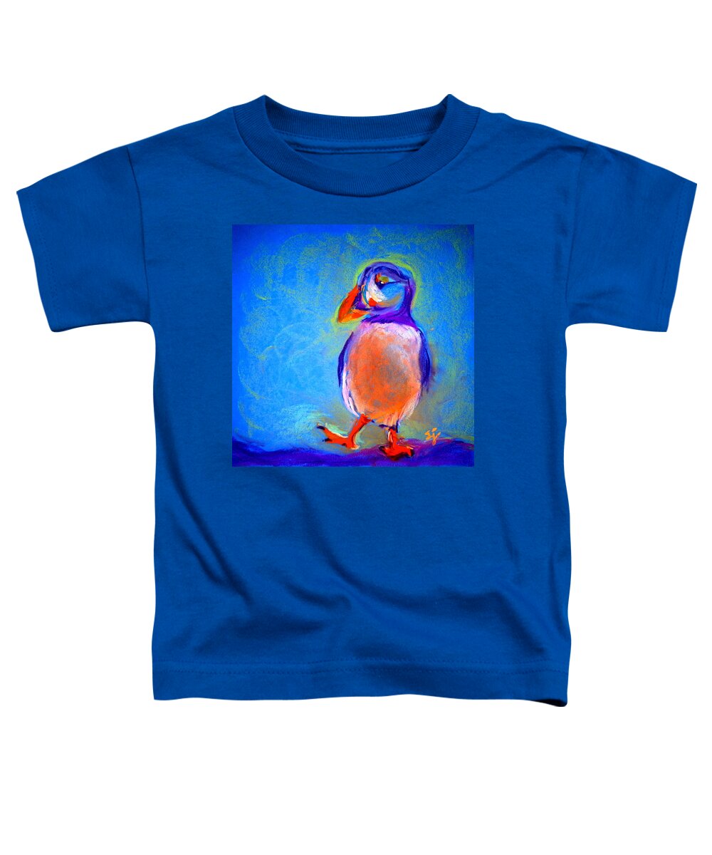 Puffin Toddler T-Shirt featuring the painting Funky Puffin Dancing by Sue Jacobi