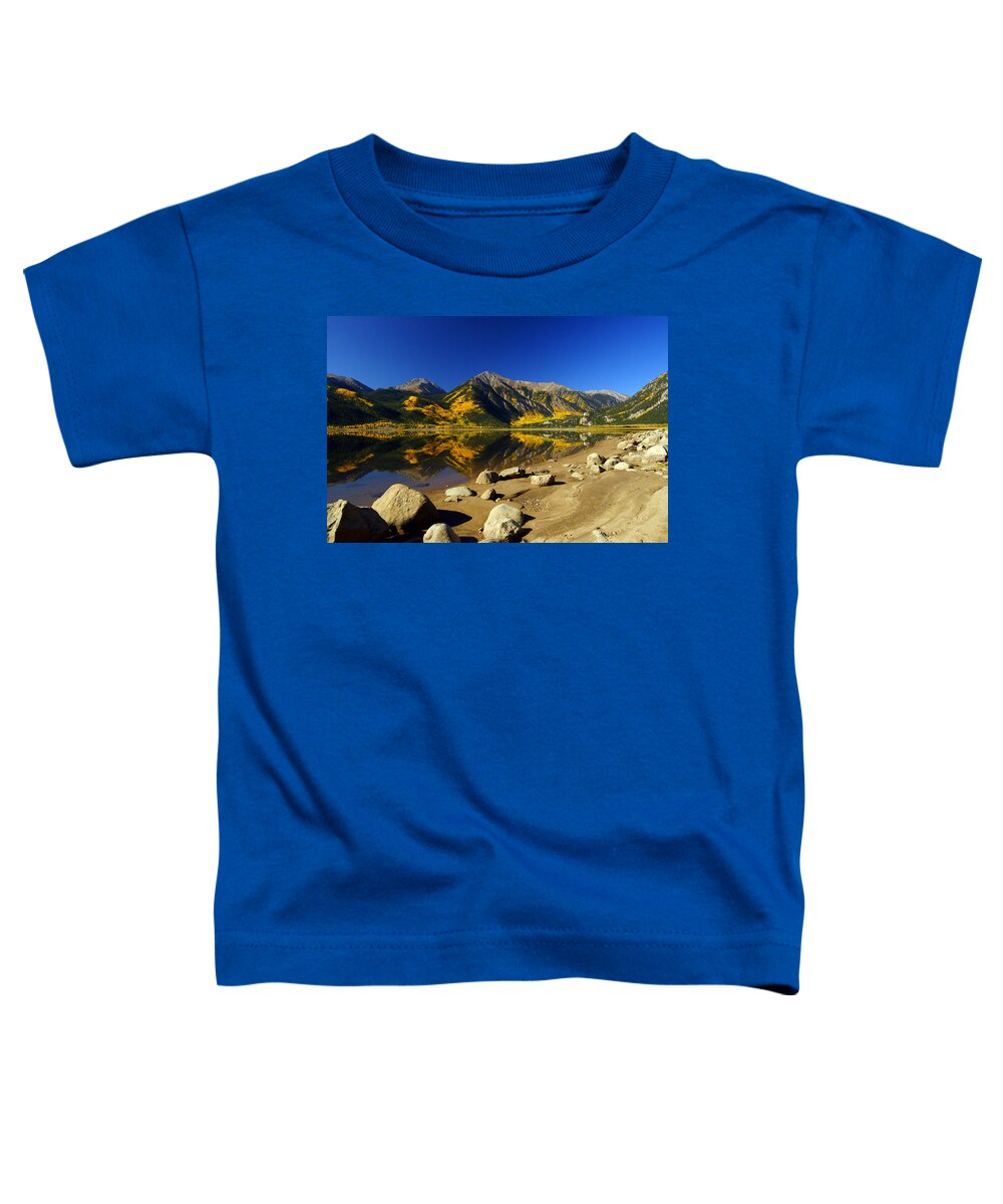13'ers Toddler T-Shirt featuring the photograph Rocky Mountain Beach by Jeremy Rhoades
