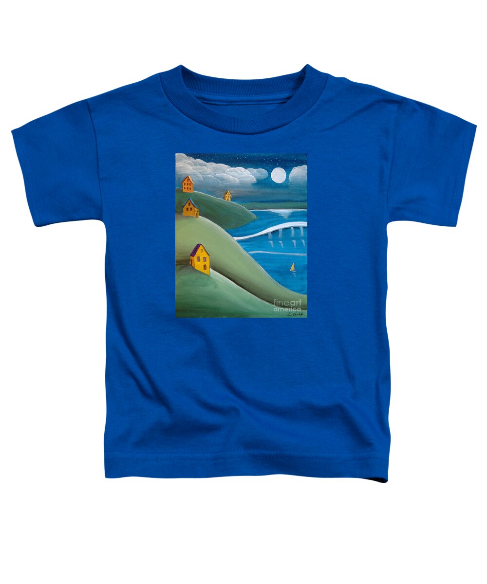 Sailing Toddler T-Shirt featuring the painting Sailing In The Moonlight by Lee Owenby