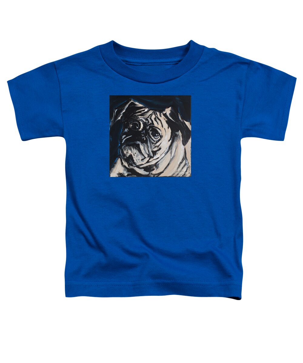 Pug; Dog; Puppy; Animal; Portrait; Painting; Acrylic Toddler T-Shirt featuring the painting Sir Thomas Cameron Cody by Rebecca Weeks