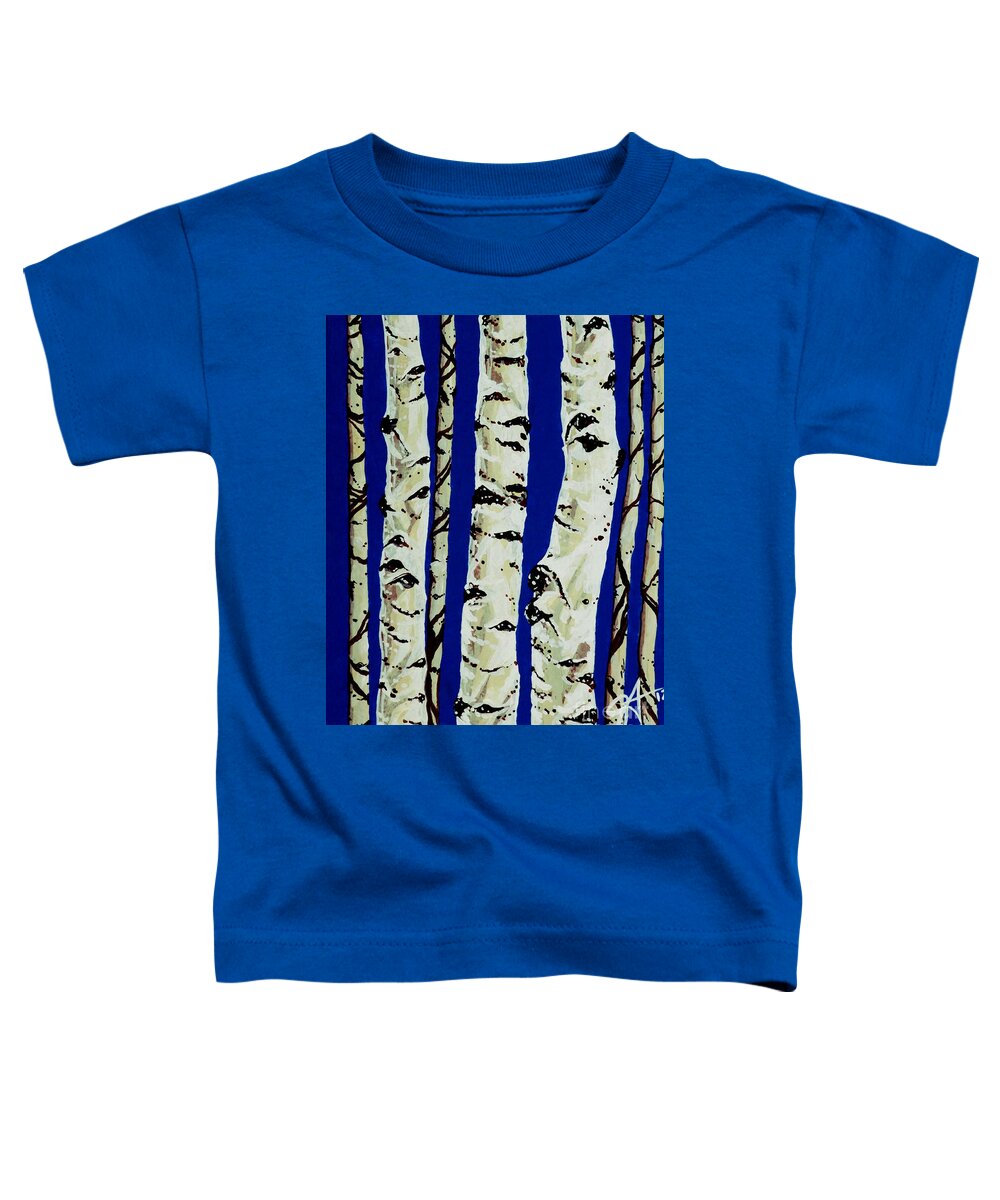 Aspen Toddler T-Shirt featuring the painting Sleeping Giants Aspen Trees Tree White Blue Winter Quaking Quakies Rocky Mountains Jackie Carpenter by Jackie Carpenter