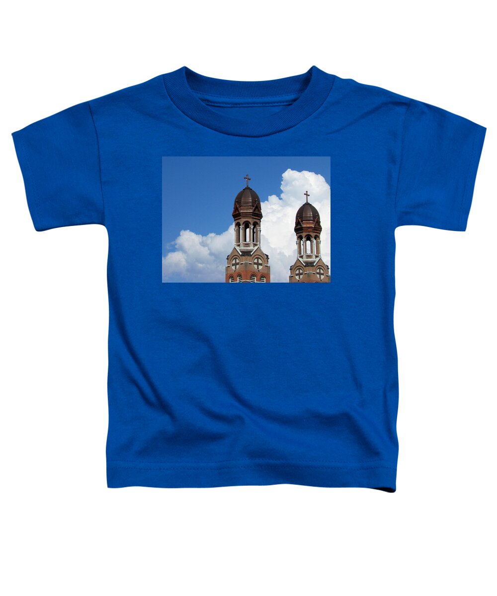 Cathedral Toddler T-Shirt featuring the photograph St Francis Xavier Cathedral Spires by David T Wilkinson