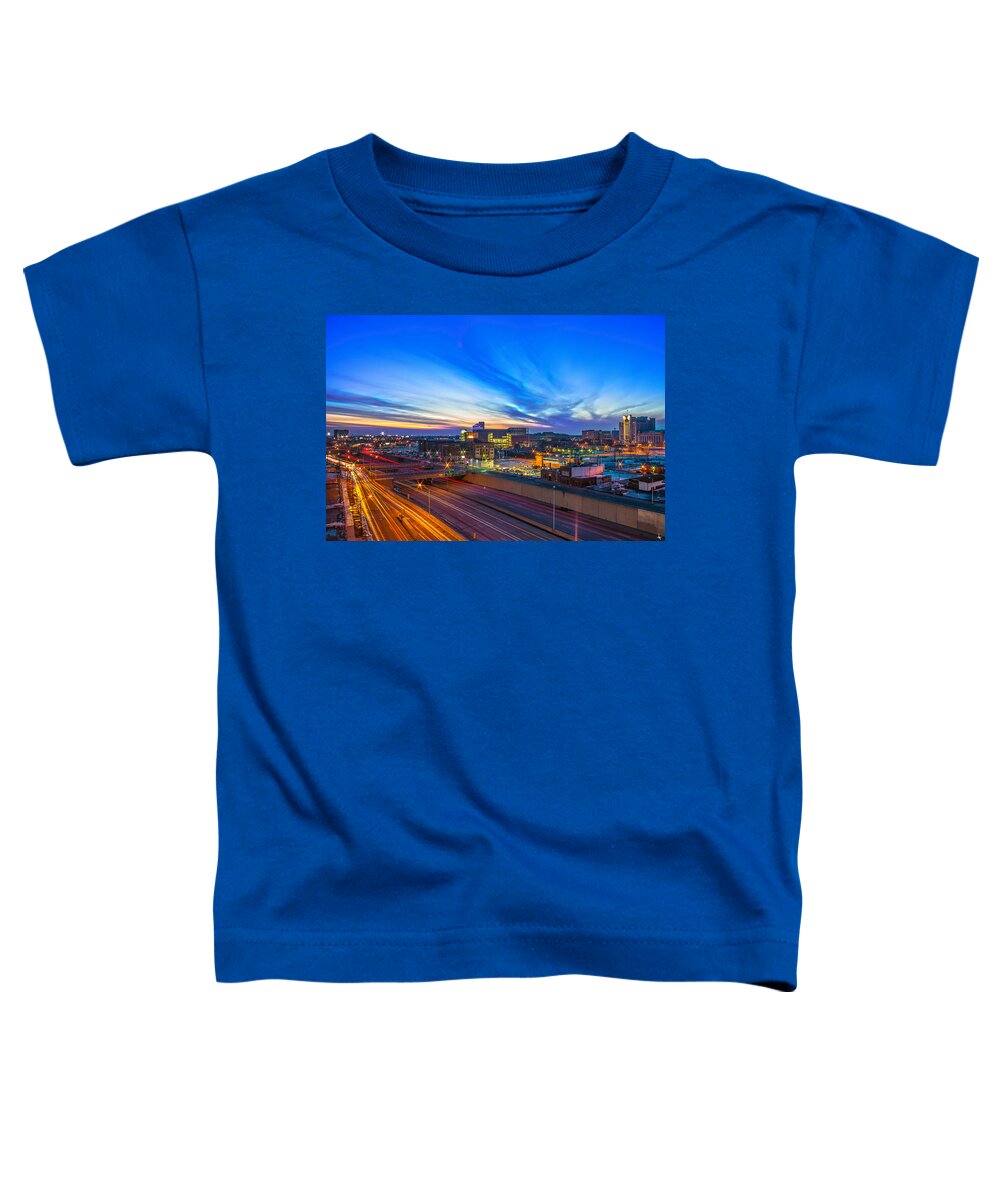 Sun Toddler T-Shirt featuring the photograph Sunset in Detroit by Nicholas Grunas