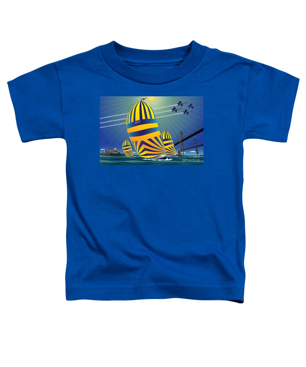 Navy 44s Toddler T-Shirt featuring the digital art USNA High Noon Sail by Joe Barsin