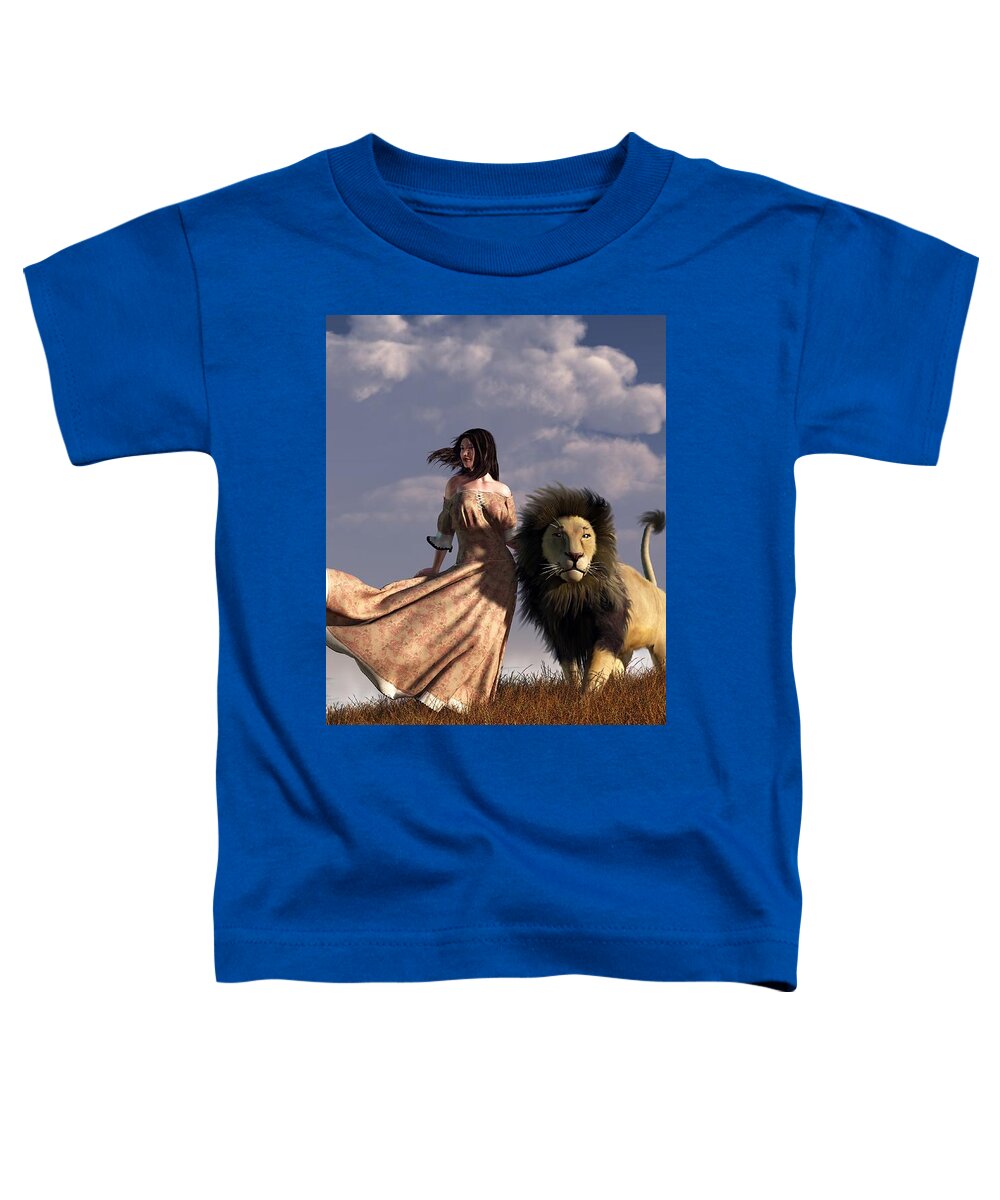 Lion Toddler T-Shirt featuring the digital art Woman With African Lion by Daniel Eskridge
