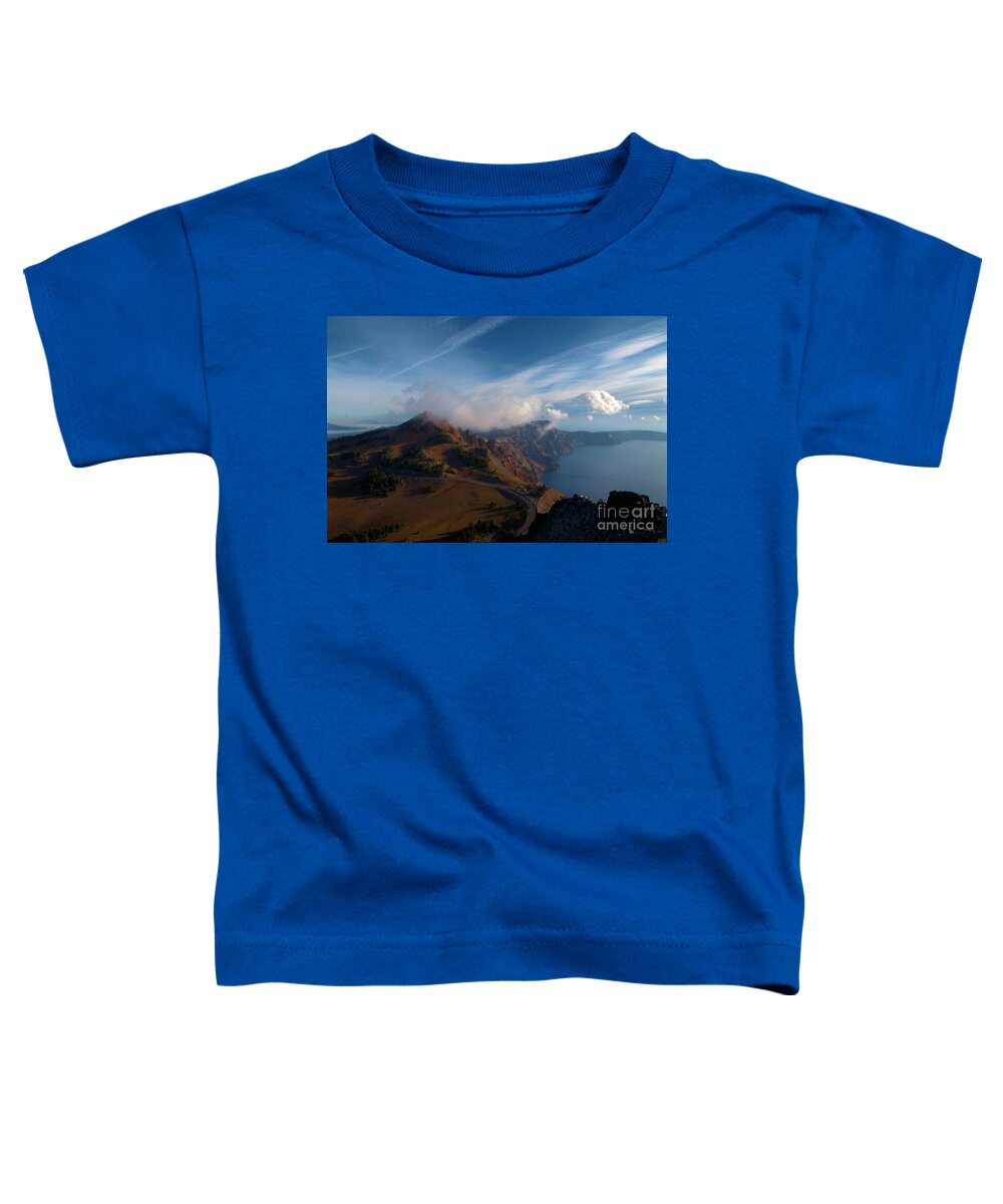 Crater Lake National Park Toddler T-Shirt featuring the photograph Clouds On The Horizon by Adam Jewell