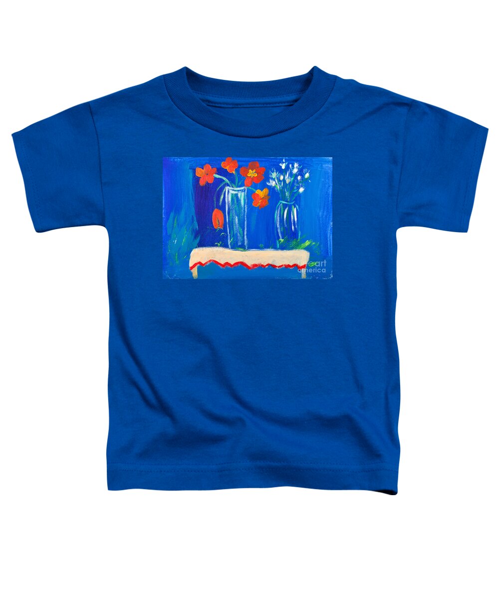 Dahlia Toddler T-Shirt featuring the painting Flowers in Vase by Simon Bratt