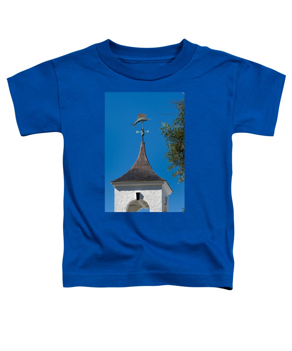 Blue Sky Toddler T-Shirt featuring the photograph Sailfish Weather Vane at Palm Beach Shores by Ed Gleichman