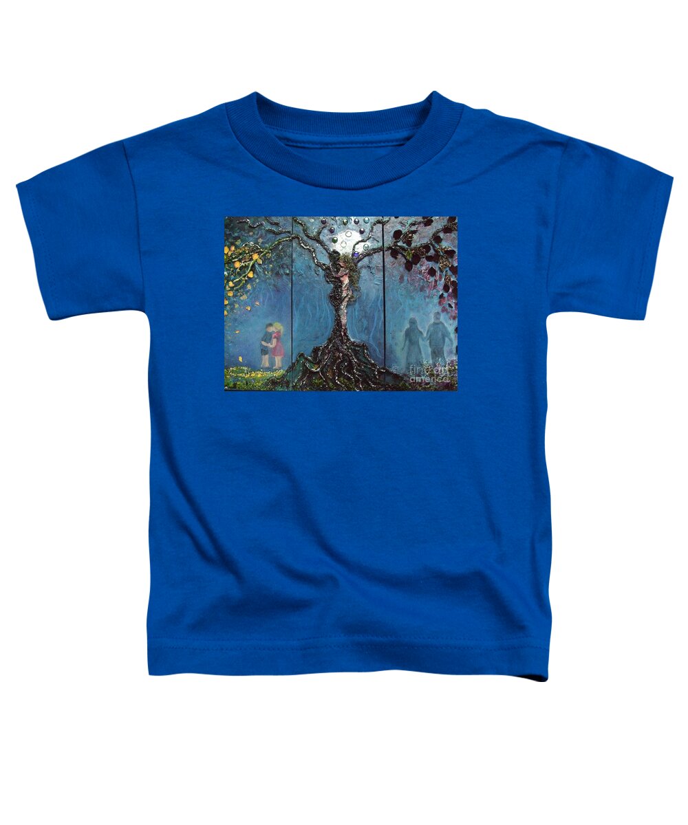 Mixed Media Tree; Tree Toddler T-Shirt featuring the mixed media Three Stages of Love by Jacqui Hawk