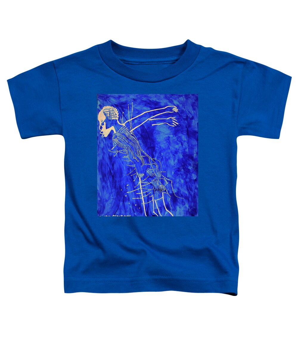 Jesus Toddler T-Shirt featuring the painting Dinka in Blue - South Sudan #4 by Gloria Ssali