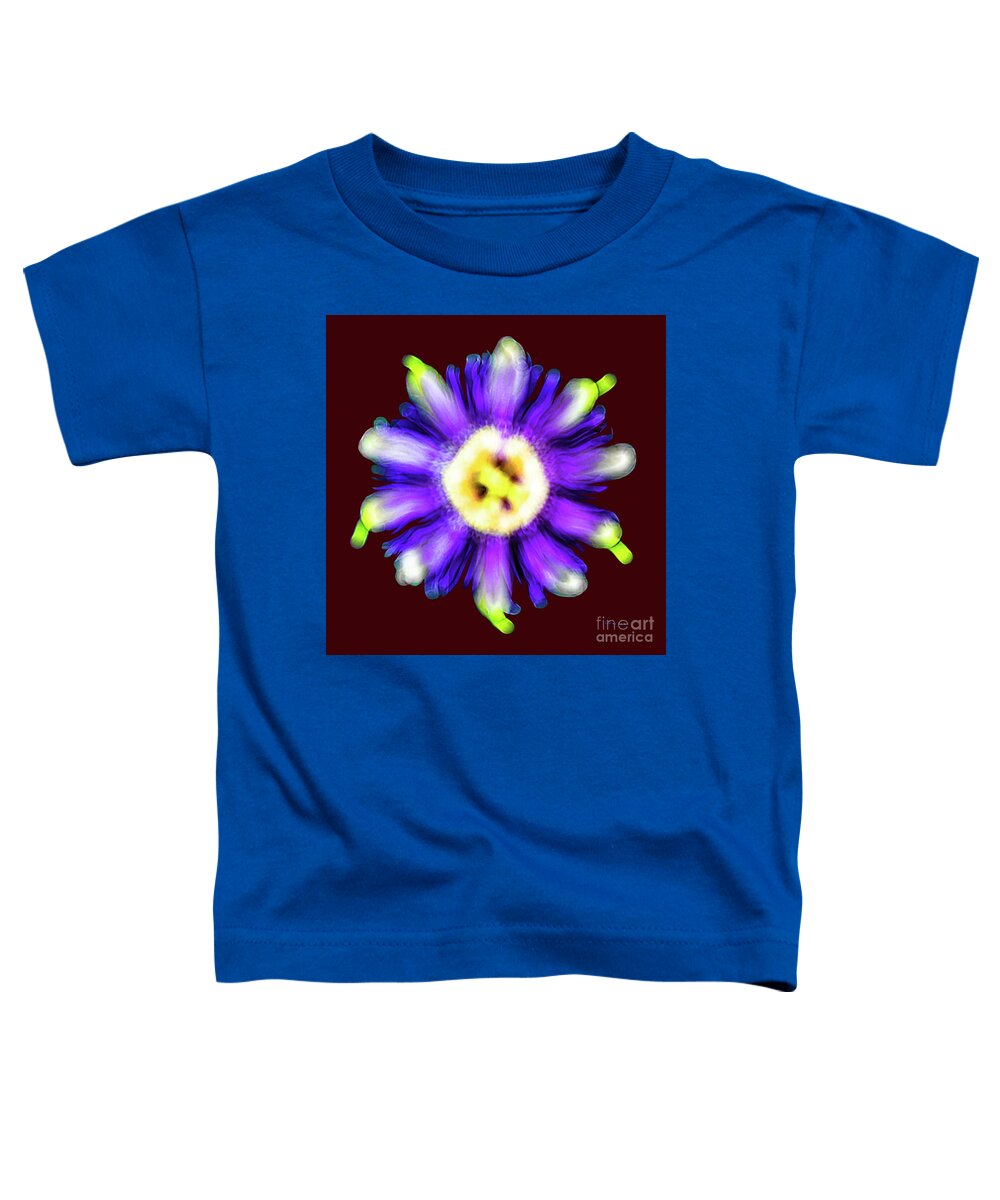Abstract Toddler T-Shirt featuring the photograph Abstract Passion Flower in Violet Blue and Green 002r by Ricardos Creations