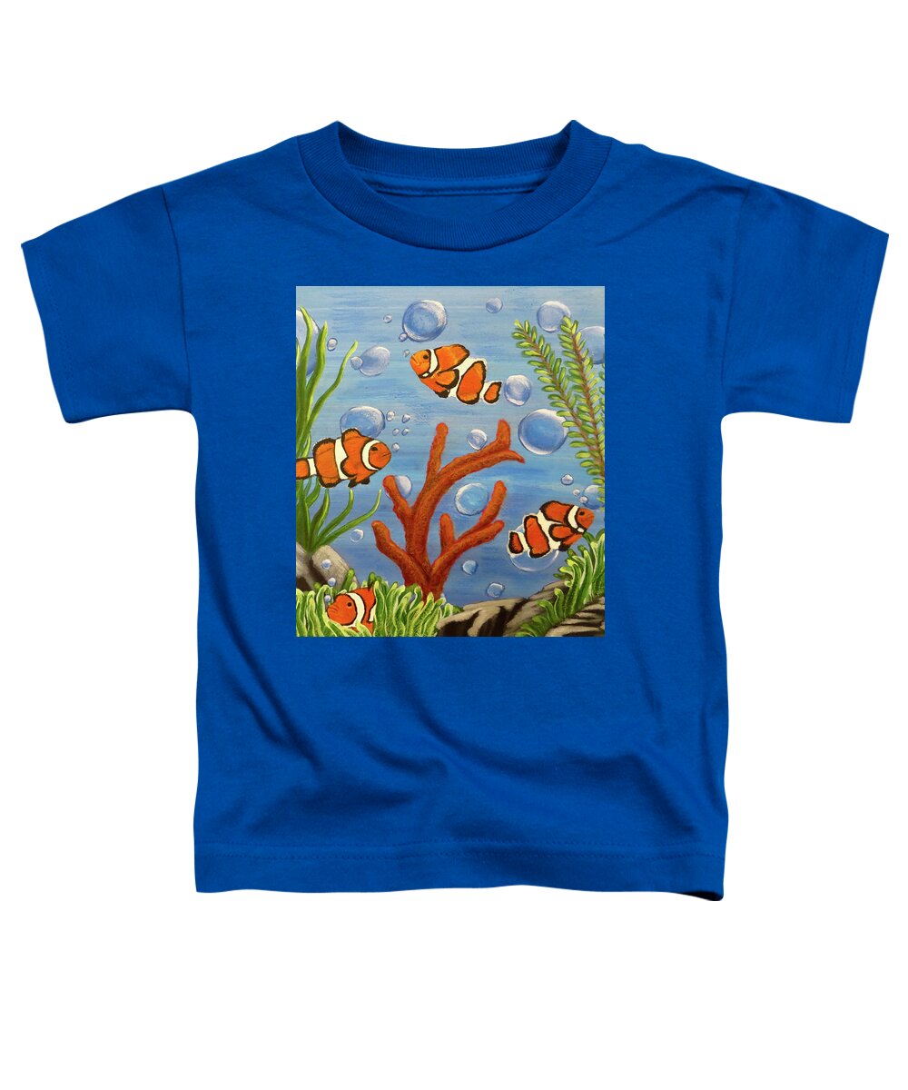 Clownfish Toddler T-Shirt featuring the painting Clowning around by Teresa Wing