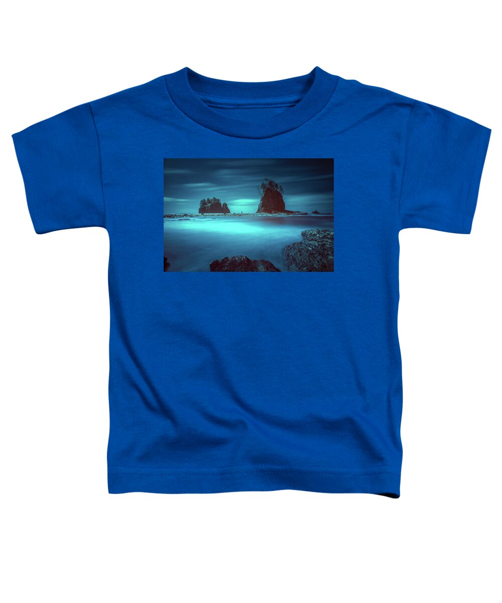 La Push Toddler T-Shirt featuring the photograph Beach with sea stacks in moody lighting by William Lee