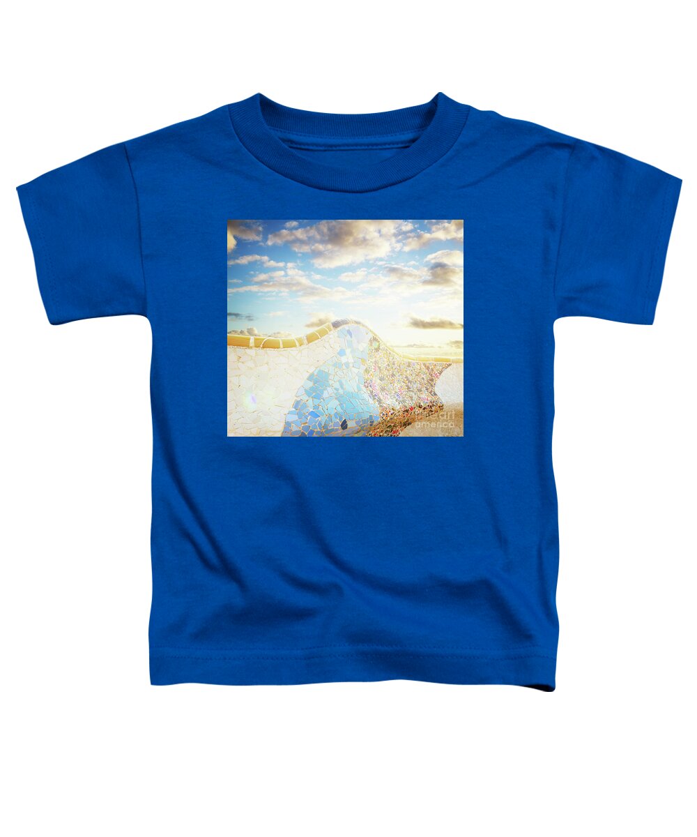 Barcelona Toddler T-Shirt featuring the photograph Bench of park Guell in Barcelona by Anastasy Yarmolovich