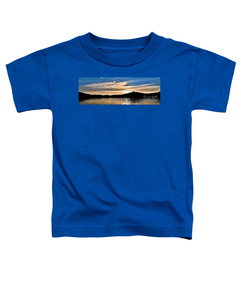 Nature Toddler T-Shirt featuring the photograph Blue and White Ocean Sunrise with Water Reflections. by Geoff Childs