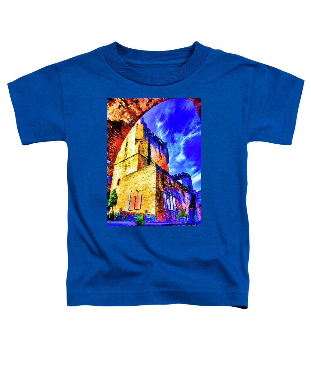 Braga Castle Water Colors Portugal Toddler T-Shirt featuring the digital art Braga Castle by Rick Bragan
