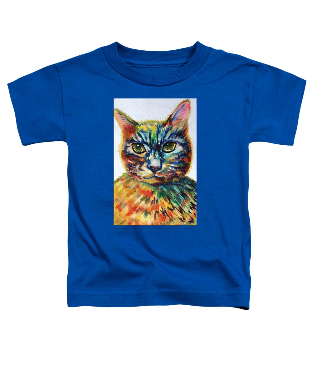  Cat Toddler T-Shirt featuring the painting Cat A Tude by Kim Shuckhart Gunns