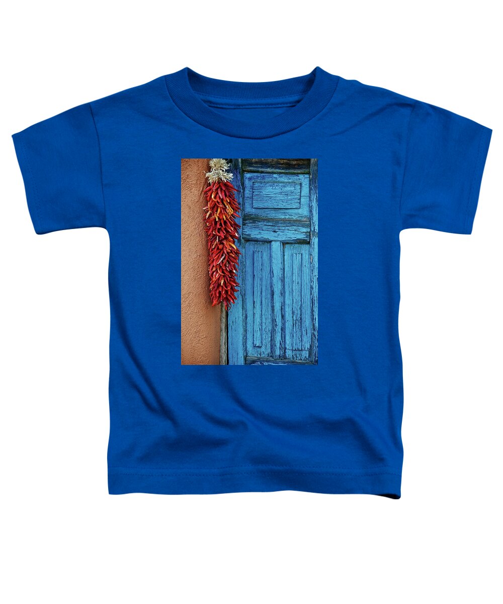 Southwest Toddler T-Shirt featuring the photograph Chili Peppers and Door Panel by Zayne Diamond