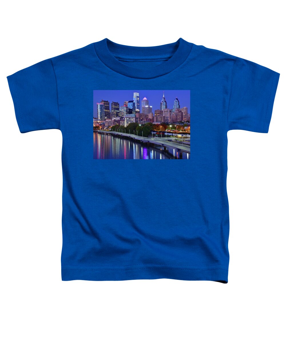 Philadelphia Toddler T-Shirt featuring the photograph Colorful Philly Night Lights by Frozen in Time Fine Art Photography