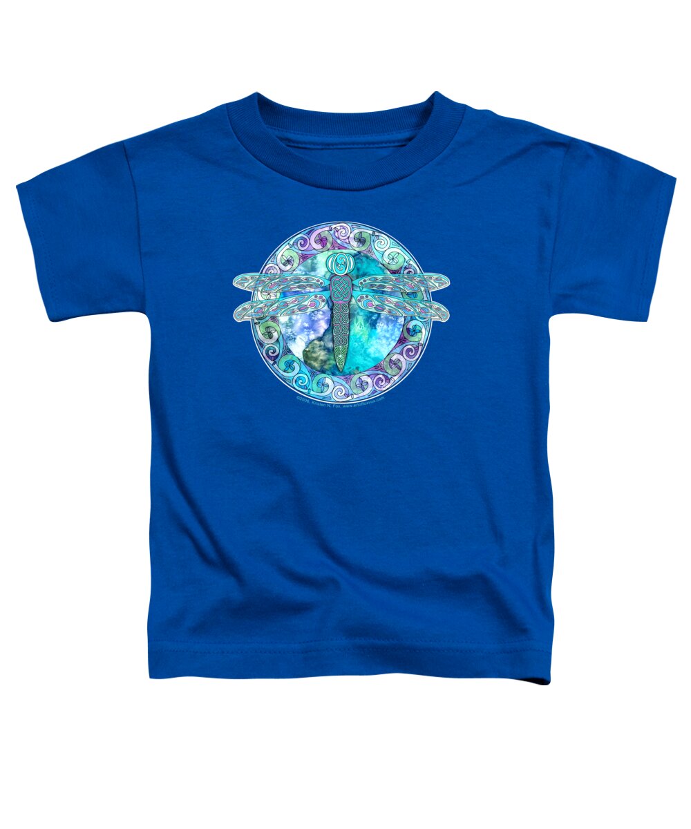 Artoffoxvox Toddler T-Shirt featuring the mixed media Cool Celtic Dragonfly by Kristen Fox