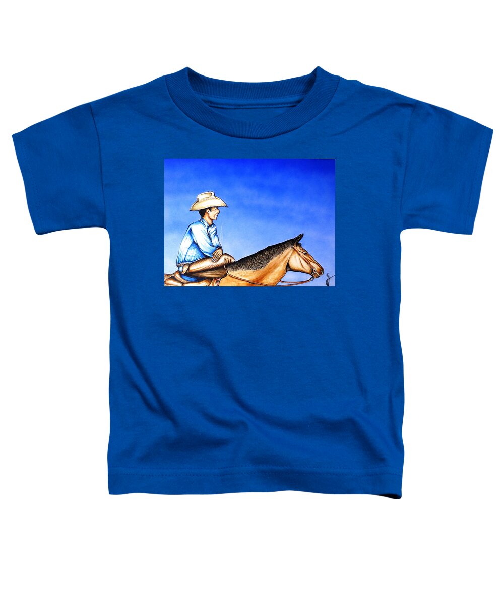 Mixed Media Toddler T-Shirt featuring the painting Cowboy Smoke Break by Kem Himelright