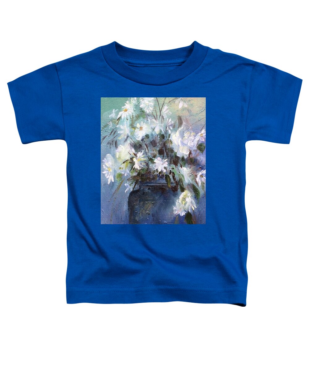 Daisies Toddler T-Shirt featuring the painting Serenity Daisies in a Vase 2018 by Lizzy Forrester