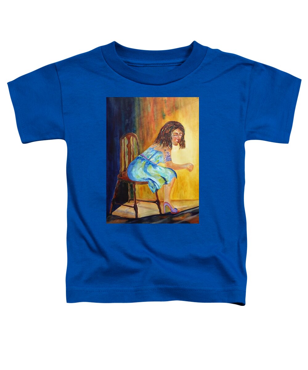 Girl With Tatoo Toddler T-Shirt featuring the painting Docked by Kim Shuckhart Gunns