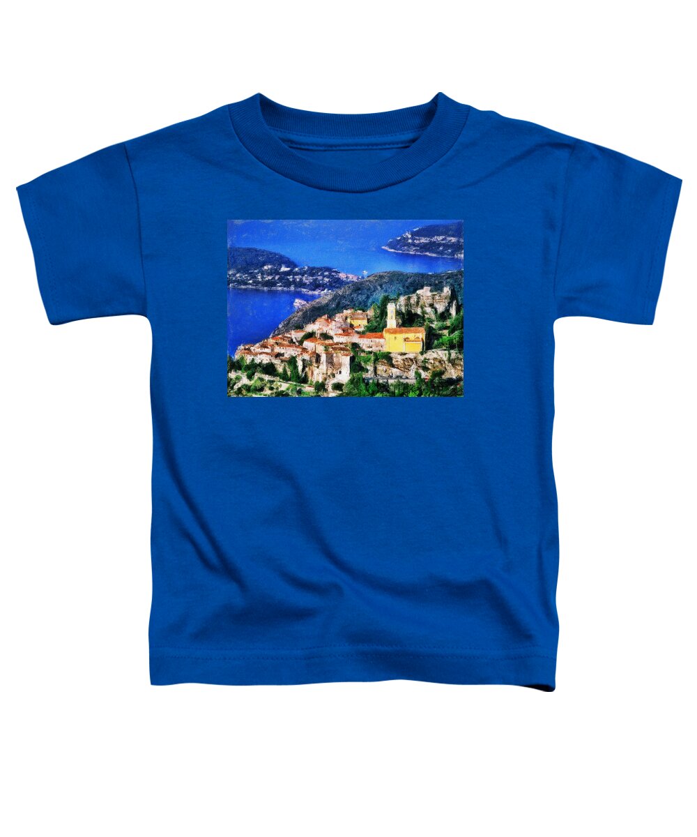 Skyline Toddler T-Shirt featuring the painting Eze and Cap Ferrat by Dean Wittle