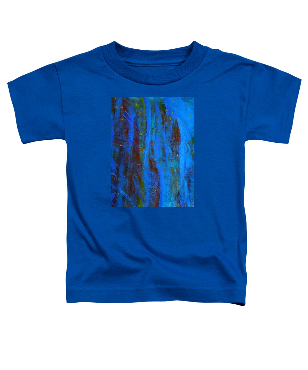 Original Toddler T-Shirt featuring the painting Fireflies in the Night Woods Abstract by Stacie Siemsen