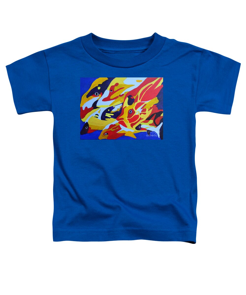 Fish Shoal Toddler T-Shirt featuring the painting Fish Shoal Abstract 2 by Karen Jane Jones