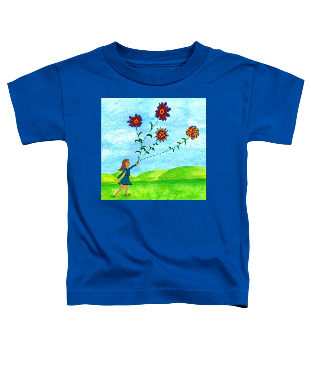 Landscape Toddler T-Shirt featuring the digital art Girl With Flowers by Christina Wedberg