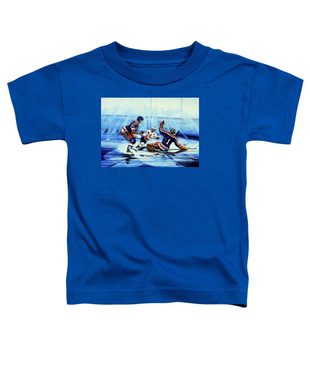 Hockey Toddler T-Shirt featuring the painting He Shoots by Hanne Lore Koehler