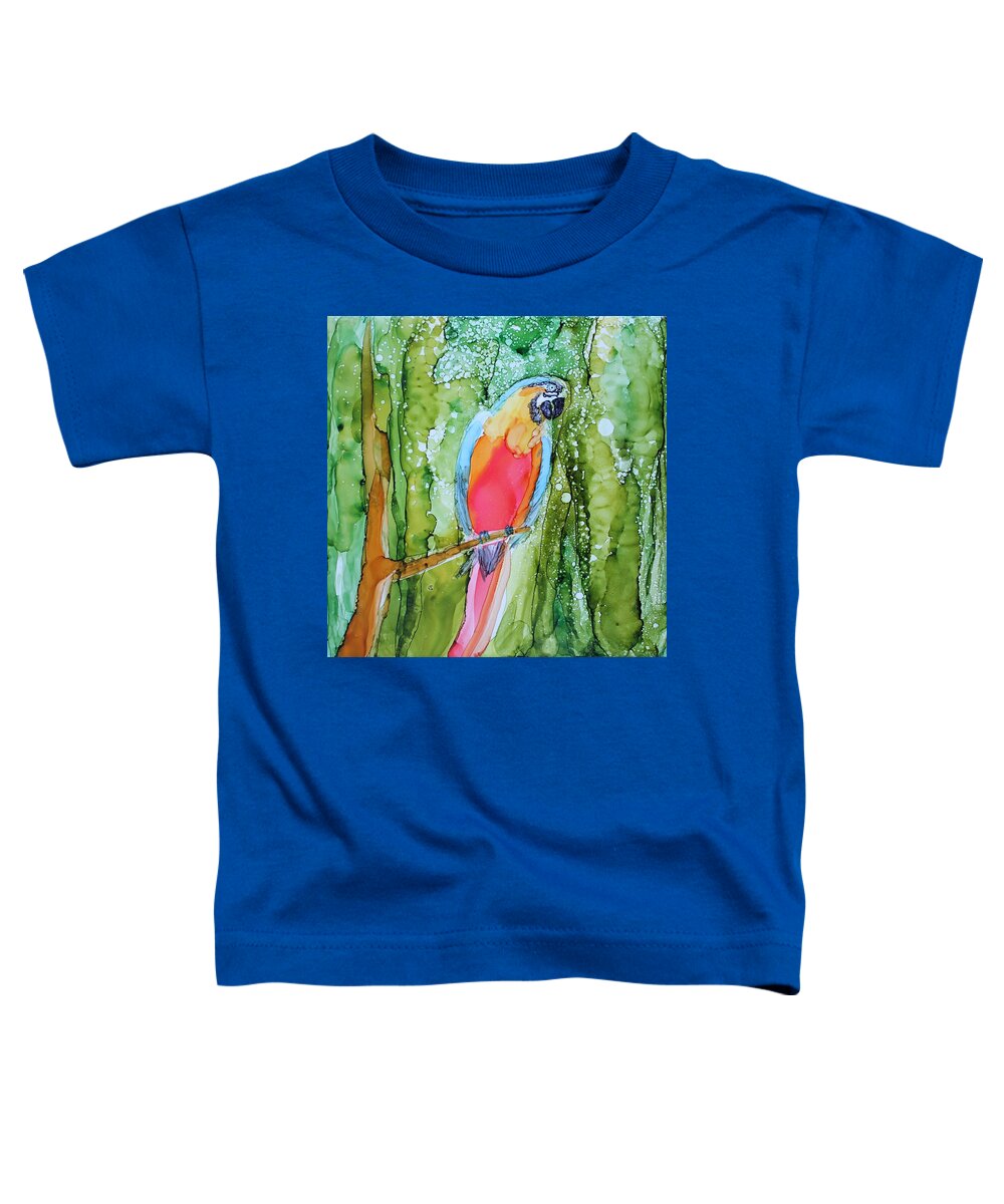 Parrot Toddler T-Shirt featuring the painting Hello Hello by Ruth Kamenev