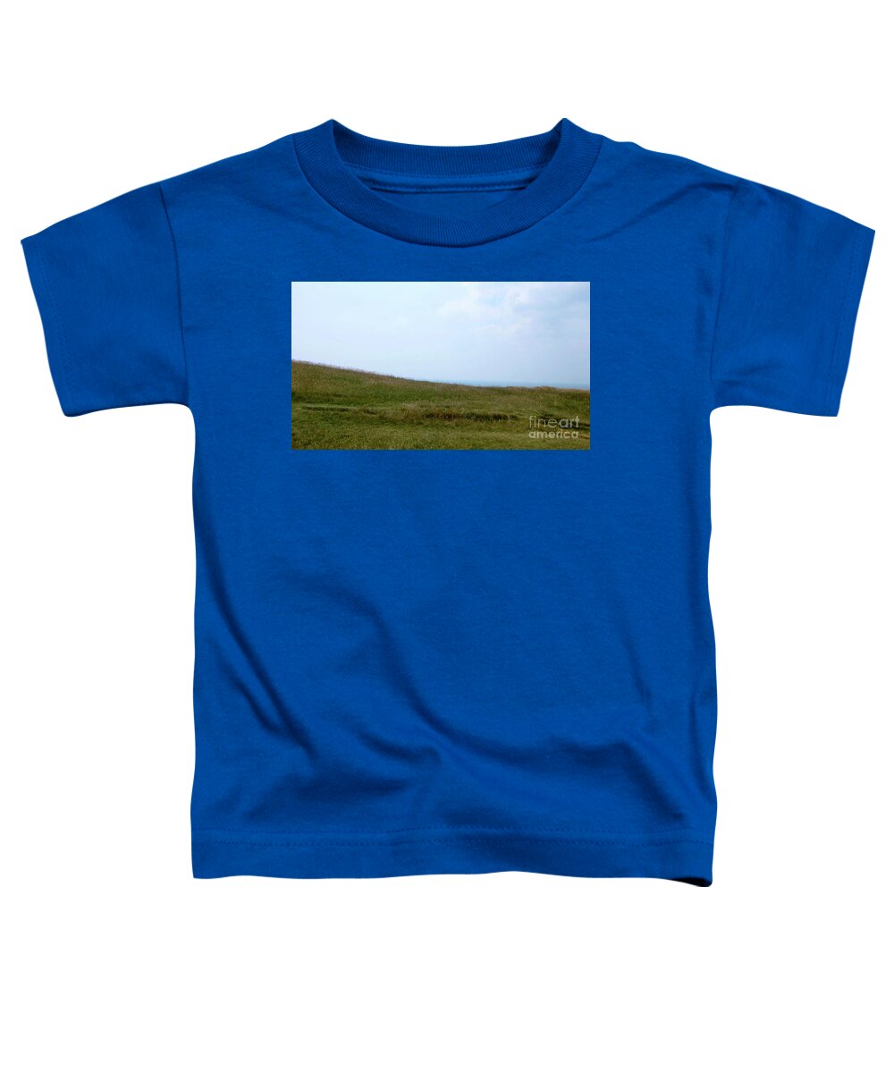 Hill Top Toddler T-Shirt featuring the photograph Hill top and sky by Francesca Mackenney
