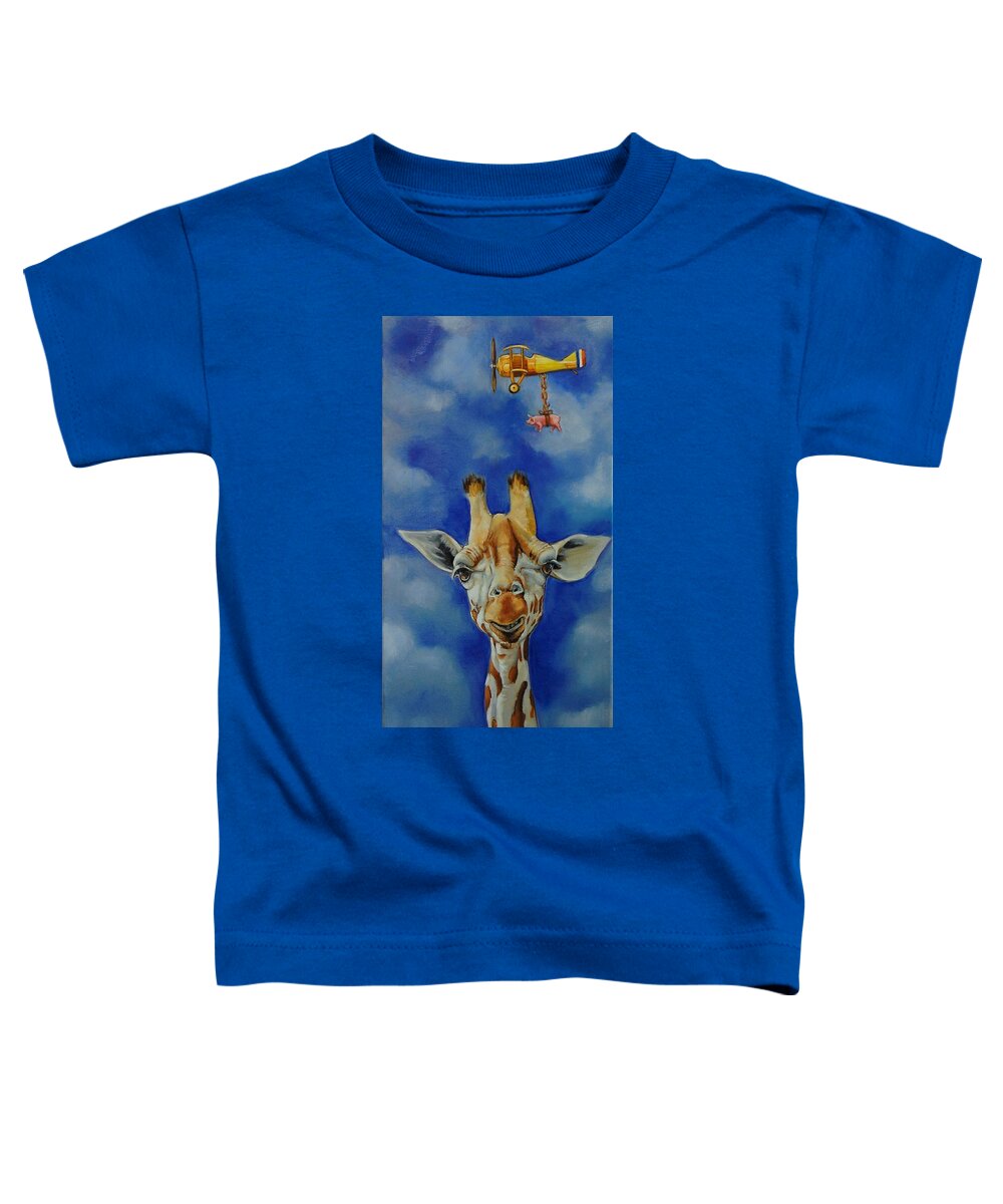 Giraffe Toddler T-Shirt featuring the painting How's The Air Up There? by Jean Cormier