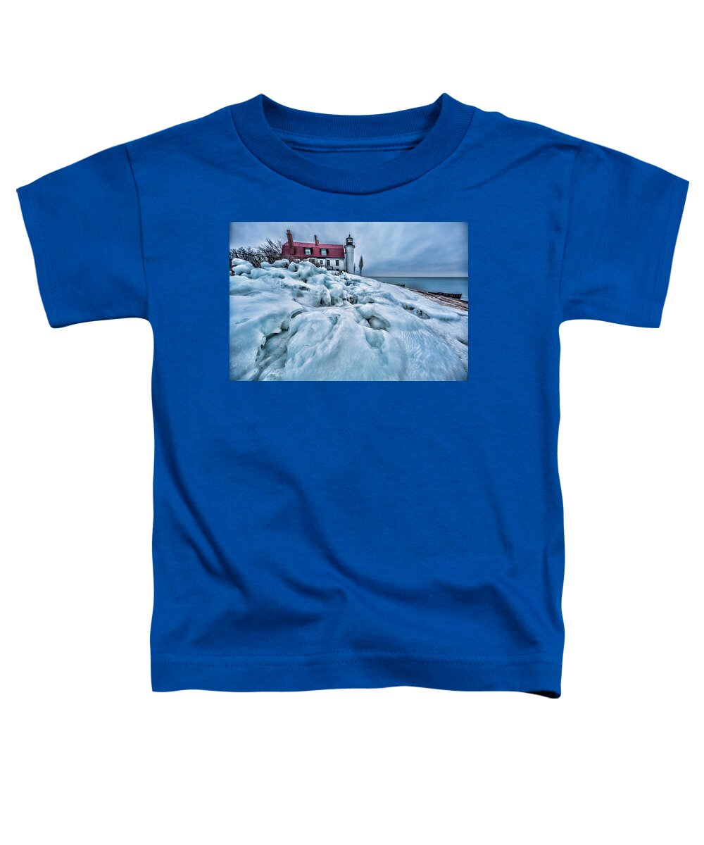 Point Betsie Lighsthouse Toddler T-Shirt featuring the photograph Ice Cold by Joe Holley