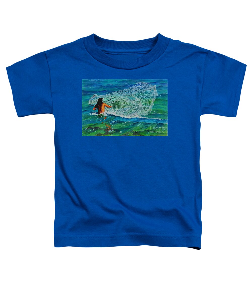 Fisherman Toddler T-Shirt featuring the painting Kauai Fisherman by John W Walker