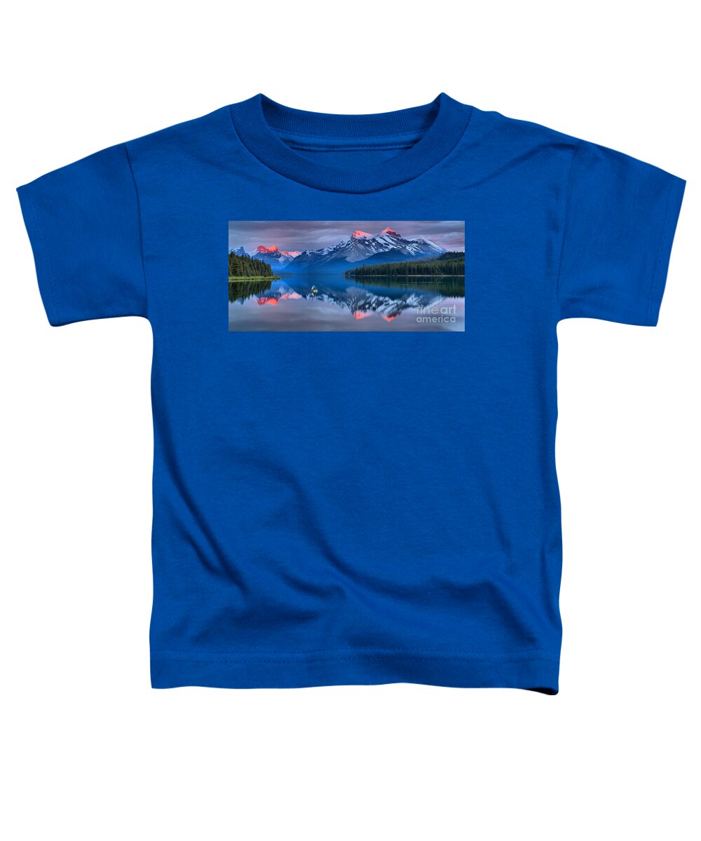 Maligne Lake Toddler T-Shirt featuring the photograph Maligne Lake Pink Paradise by Adam Jewell