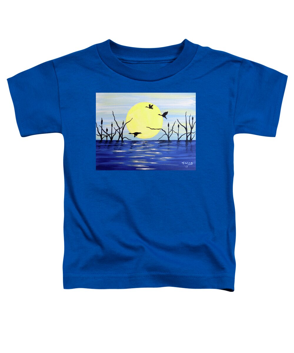 Sunrise Toddler T-Shirt featuring the painting Morning Geese by Teresa Wing