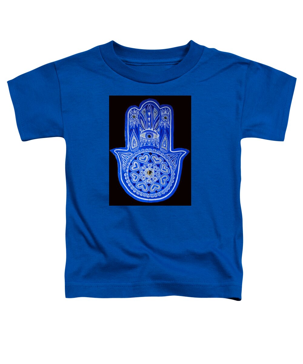 Blue Hamsa Toddler T-Shirt featuring the painting My Blue Hamsa by Patricia Arroyo