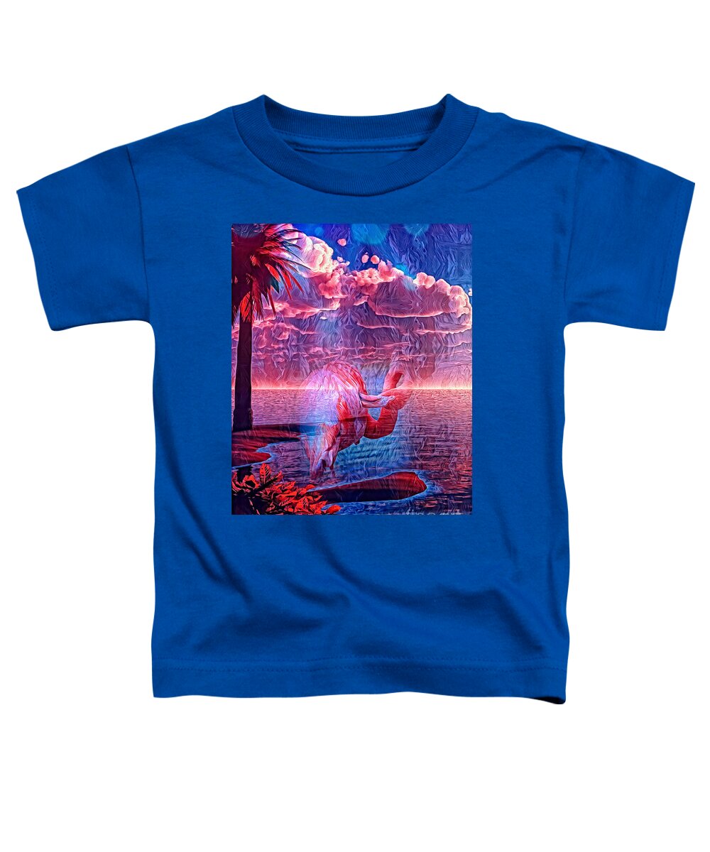 Flamingo Toddler T-Shirt featuring the mixed media Mystical Flamingo World by DB Hayes