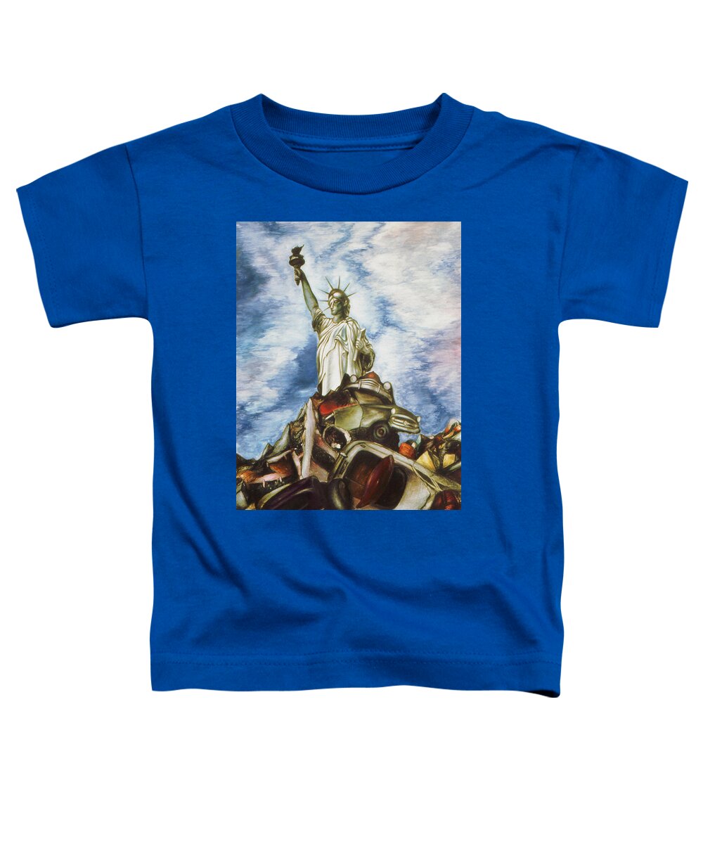 Newyork Toddler T-Shirt featuring the painting New York Liberty 77 - Fantasy Art Painting by Peter Potter
