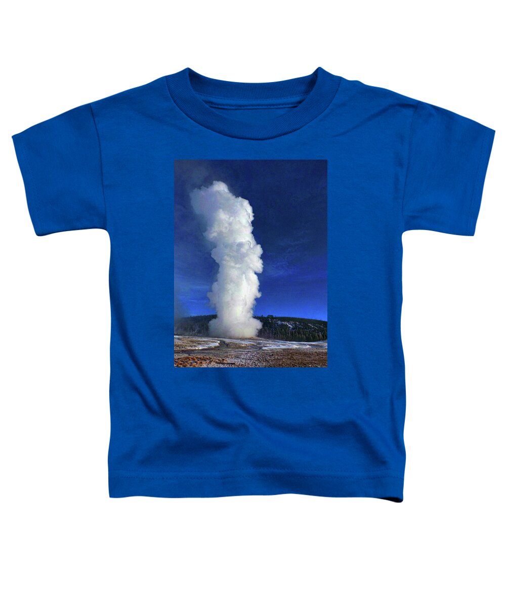 Old Faithful Eruption Toddler T-Shirt featuring the photograph Old Faithful in Winter by C Sitton