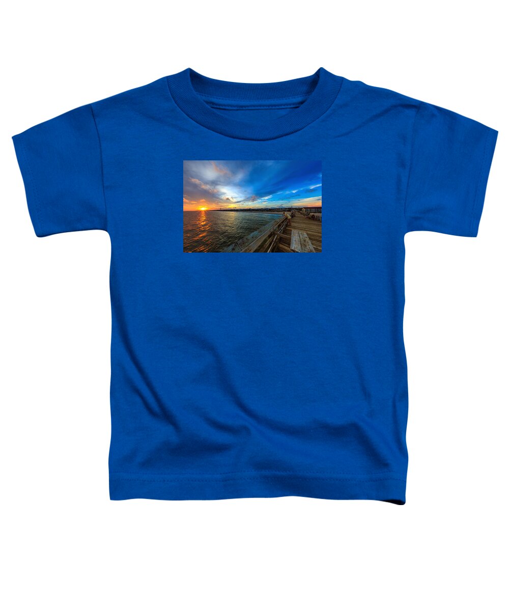 Oak Island Toddler T-Shirt featuring the photograph Pier View Sunset by Nick Noble