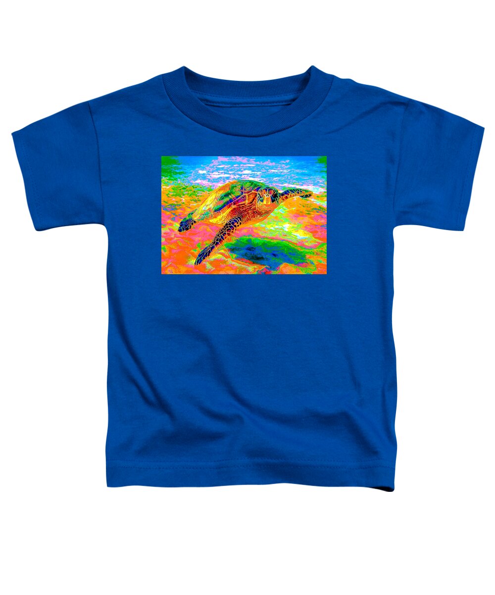 Sea Turtle Toddler T-Shirt featuring the digital art Rainbow Sea Turtle by Larry Beat