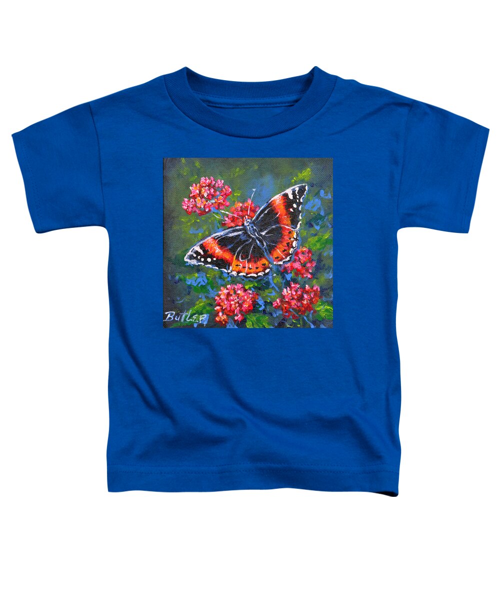 Nature Butterfly Insect Red Green Toddler T-Shirt featuring the painting Red Admiral by Gail Butler