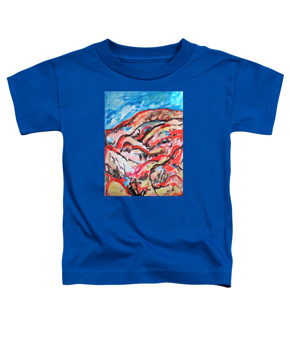 Red Desert Mountains Toddler T-Shirt featuring the painting Red Desert Mountains by Esther Newman-Cohen