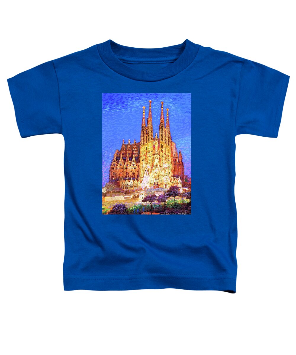 Spain Toddler T-Shirt featuring the painting Sagrada Familia at Night by Jane Small